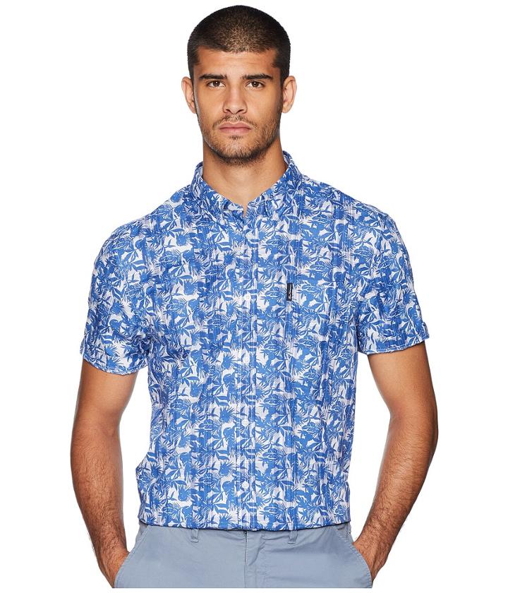 Ben Sherman Short Sleeve Tropic Plaid Shirt (washed Blue) Men's Clothing