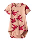 Mini Rodini Swallows Short Sleeve Bodysuit (infant) (pink) Girl's Jumpsuit & Rompers One Piece