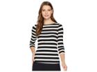 Three Dots Alpine Stripe 3/4 Sleeve Top W/ Shell Stitch (black/natural) Women's Clothing