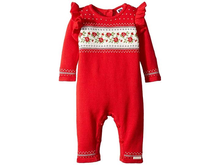 Janie And Jack Ruffle Shoulder One-piece (infant) (red Rose) Girl's Jumpsuit & Rompers One Piece