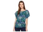 Michael Michael Kors Paisley Remix Short Sleeve Top (true Navy Multi) Women's Clothing