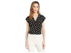 Anne Klein Printed Ity V-neck Pleat Top (anne Black/anne White) Women's Clothing