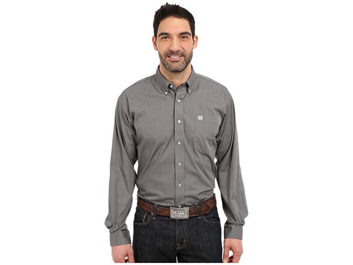 Cinch Long Sleeve Button Down Solid (gray) Men's Clothing