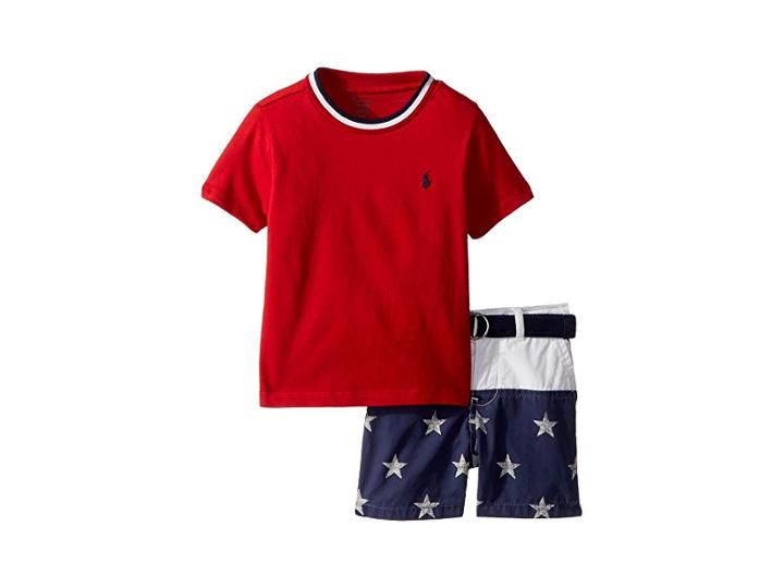 Ralph Lauren Baby T-shirt, Belt Shorts Set (infant) (rl 2000 Red) Boy's Active Sets