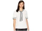 Tahari By Asl Short Sleeve Contrast Trim Tie Neck Sweater (ivory White/black) Women's Sweater