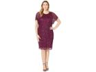 Adrianna Papell Plus Size Flutter Sleeve Beaded Cocktail Dress With Pearl Edge Detail (cabernet) Women's Dress