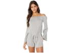 Chaser Cool Jersey Shirred Off Shoulder Bell Sleeve Romper (heather Grey) Women's Jumpsuit & Rompers One Piece