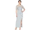 Adrianna Papell Petite 3/4 Sleeve Beaded Bodice Mob Gown With Ruffle Crepe Skirt (blue Heather) Women's Dress