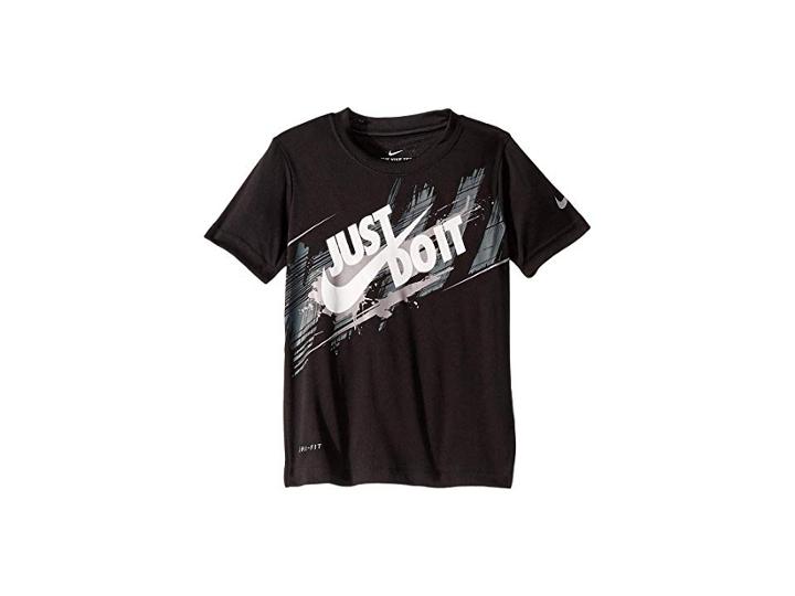 Nike Kids Painted Just Do It Swoosh Dri-fittm Short Sleeve T-shirt (little Kids) (black) Boy's Clothing