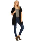 Lucky Brand Fringe Poncho Sweater (lucky Black) Women's Sweater