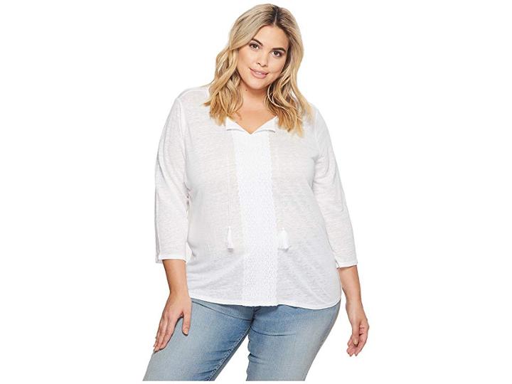 Nydj Plus Size Plus Size Linen Lace Trim Henley (optic White) Women's Clothing