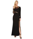 Aidan Mattox Crepe And Lace Gown (black) Women's Dress