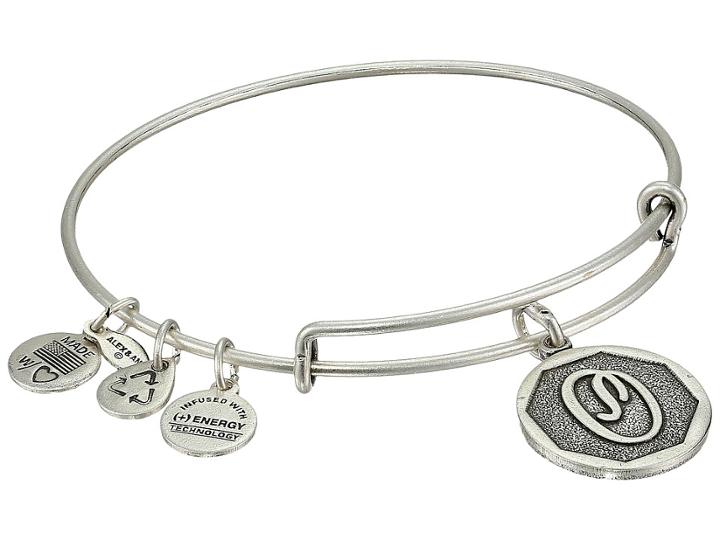 Alex And Ani Initial O Charm Bangle (rafaelian Silver Finish) Bracelet