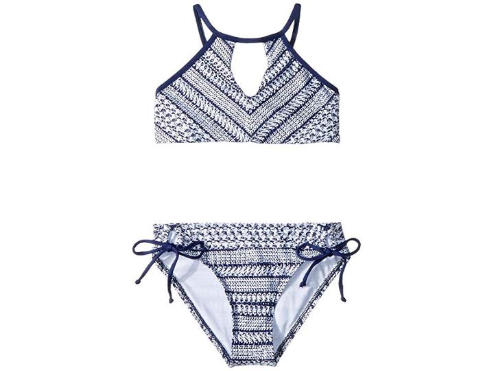 Splendid Littles Nautical By Nature High Neck Bra And Tunnel Side Pants (big Kids) (navy) Girl's Swimwear Sets