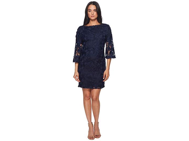Badgley Mischka Lace Bell Sleeve Dress (navy) Women's Dress