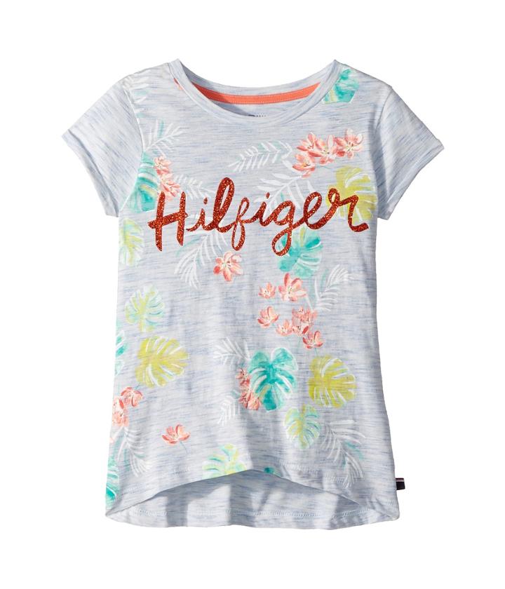 Tommy Hilfiger Kids Palm Tree Tee (big Kids) (heathered Rain) Girl's T Shirt