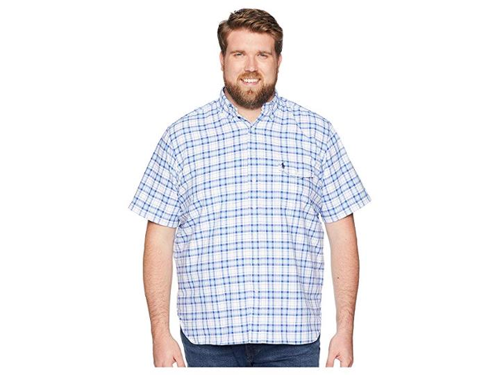 Polo Ralph Lauren Big Tall Oxford Button Down Sport Shirt (marian Blue Mutli) Men's Clothing
