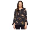 Ivanka Trump Long Sleeve Printed Knit Top (black Multi) Women's Clothing