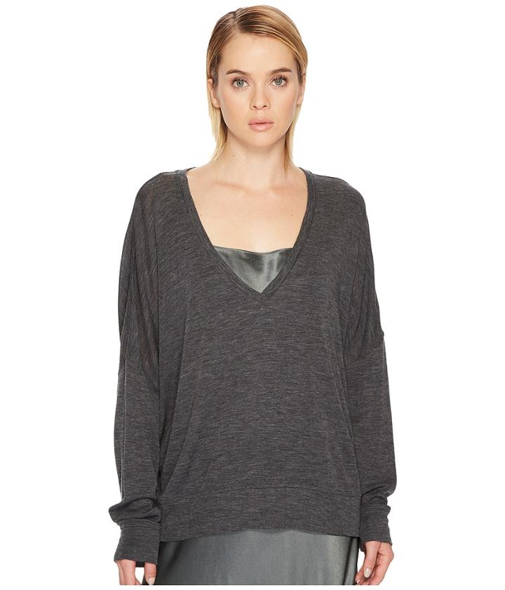 Vince Drop Shoulder V-neck (dark Heather Grey) Women's Clothing
