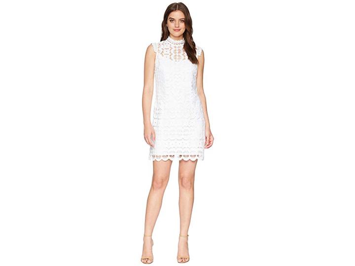 Laundry By Shelli Segal Mock Neck Venise Shift Dress (optic White) Women's Dress