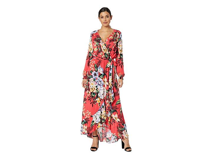 Eci Tropical Floral Maxi With Ruffle Hem (red) Women's Dress