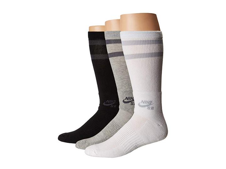 Nike Crew Skateboarding Socks 3-pair Pack (black/white/dk Grey Heather) Crew Cut Socks Shoes