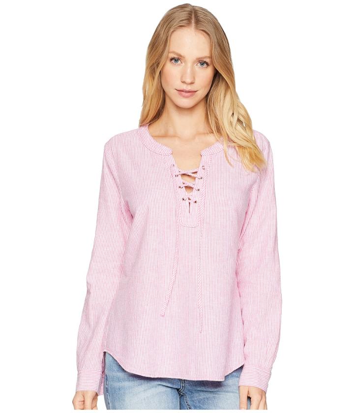 Sanctuary Tommie Lace-up Shirt (wild Cherry Stripe) Women's Long Sleeve Pullover
