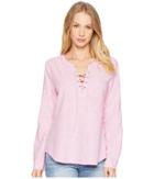 Sanctuary Tommie Lace-up Shirt (wild Cherry Stripe) Women's Long Sleeve Pullover