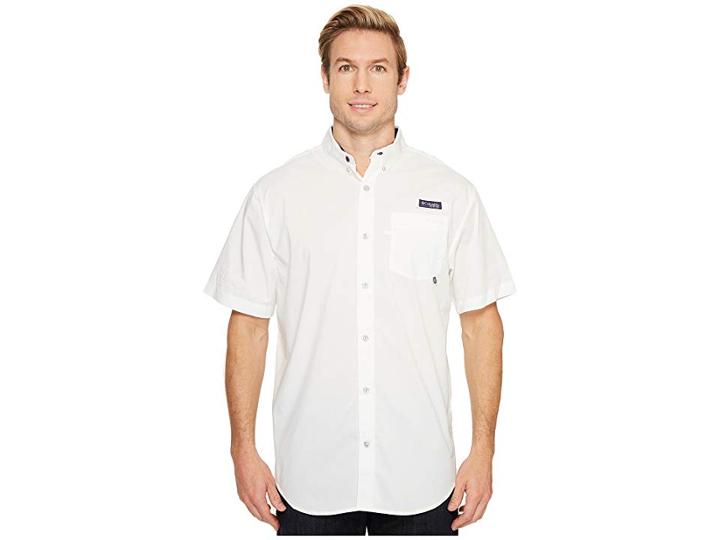 Columbia Harborside Woven Short Sleeve Shirt (white/collegiate Navy) Men's Short Sleeve Button Up