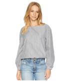 Bebe Long Sleeve Tie Waist Top W/ Bebe Logo Hardware (grey/white Stripe) Women's Clothing