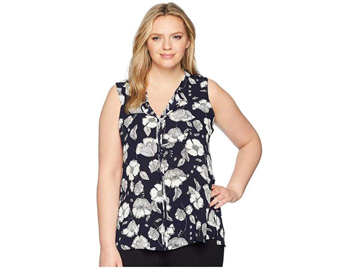 B Collection By Bobeau Plus Size Lily Pleat Back (blue Stencil) Women's Clothing