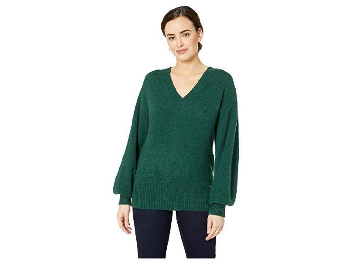 Michael Michael Kors V-neck Big Sleeve Sweater (dark Emerald) Women's Sweater