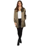 Two By Vince Camuto Ribbed Taffeta Long Bomber Jacket (global Green) Women's Coat
