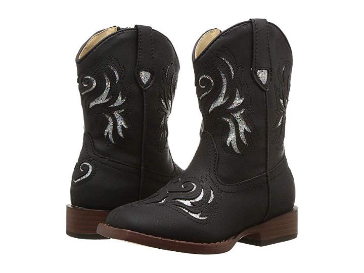Roper Kids Glitter Breeze (toddler) (black Faux Leather Vamp & Shaft) Cowboy Boots