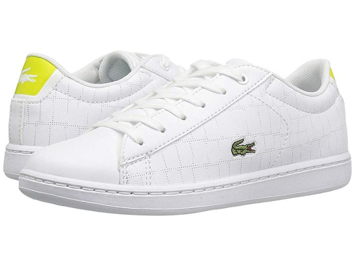 Lacoste Kids Carnaby Evo (little Kid) (white/fluorescent Yellow) Kids Shoes