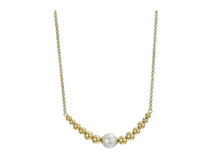 Majorica 10mm Round Pearls On Gold Plated Steel Pendant With Beaded Accents Necklace 15-25 (white) Necklace