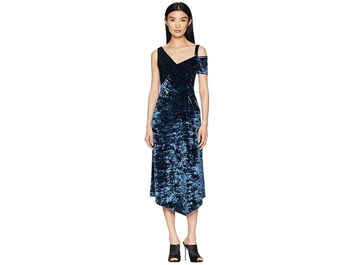Yigal Azrouel Crushed Velvet Jersey Dress (teal Blue) Women's Dress