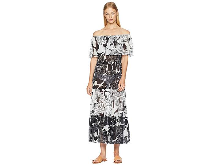 Fuzzi Off The Shoulder Ruffle Patchwork Cover-up (nero) Women's Swimwear