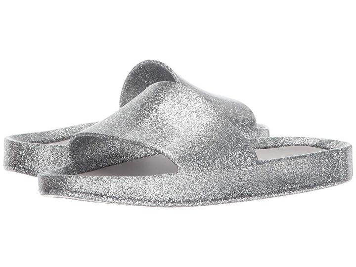Mini Melissa Mel Beach Slide (little Kid/big Kid) (silver Glass Glitter) Girls Shoes