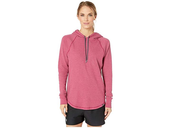 Under Armour Ua Waffle Hoodie (charged Cherry Full Heather/pixel Purple/charcoal) Women's Sweatshirt
