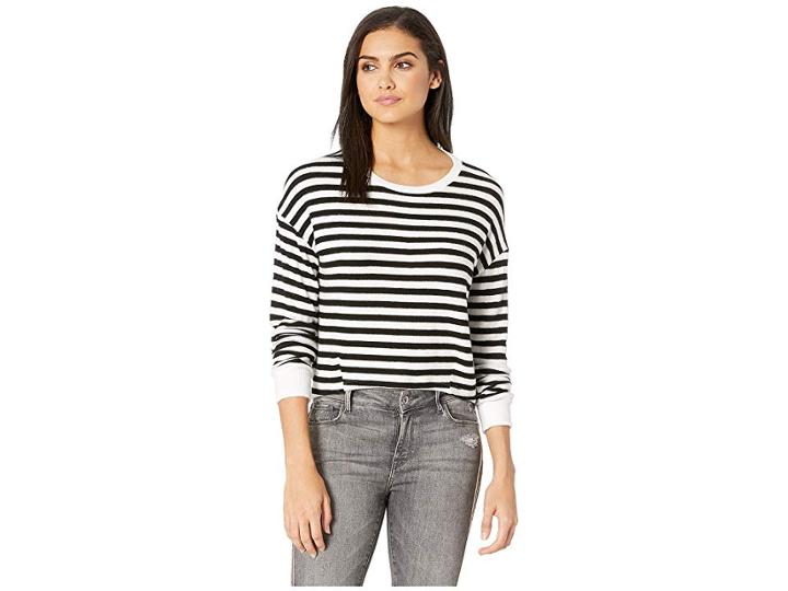 Lna Brushed Rina (black/white Stripe) Women's Long Sleeve Pullover