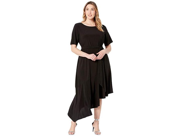 Adrianna Papell Plus Size Jersey Asymmetrical Ruffle Dress (black) Women's Dress