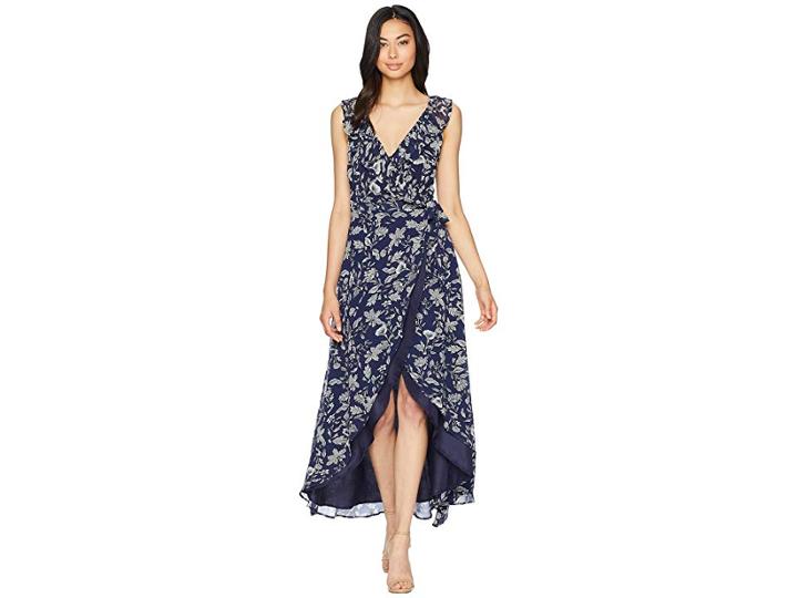 Bb Dakota Rsvp Kelli Ruffle Neck Printed Dress (vintage Blue) Women's Dress
