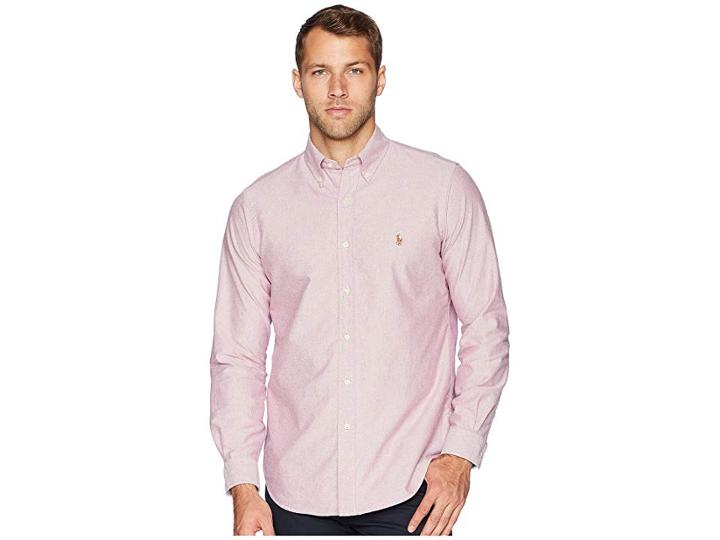 Polo Ralph Lauren Oxford Button Down Sport Shirt (crimson/white) Men's Clothing