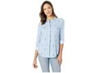 Per Se Long Sleeve Split Back Shirt (blue/white Pineapple Stripe) Women's Clothing