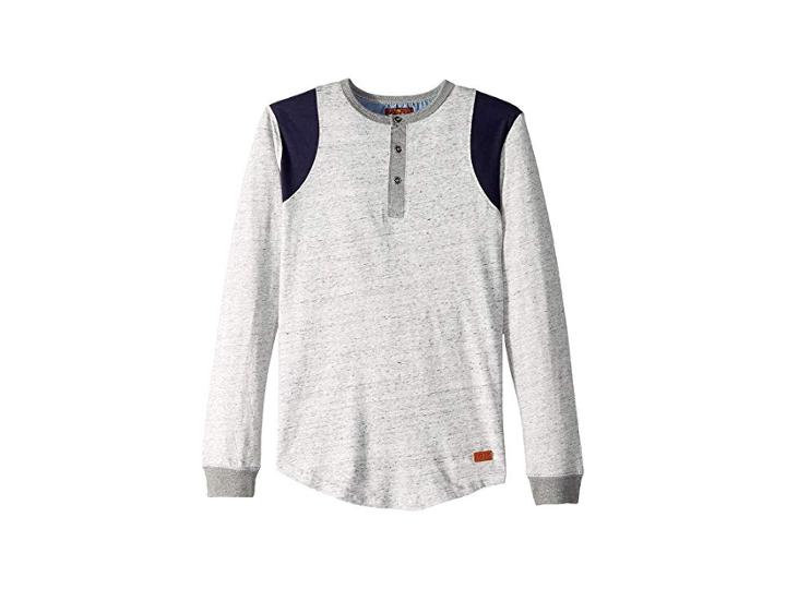 7 For All Mankind Kids Space Dyed Jersey Long Sleeve Henley Pullover (big Kids) (heather Grey) Boy's Long Sleeve Pullover