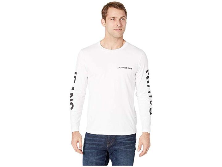Calvin Klein Jeans Institutional Logo Back Print Long Sleeve (bright White) Men's Clothing