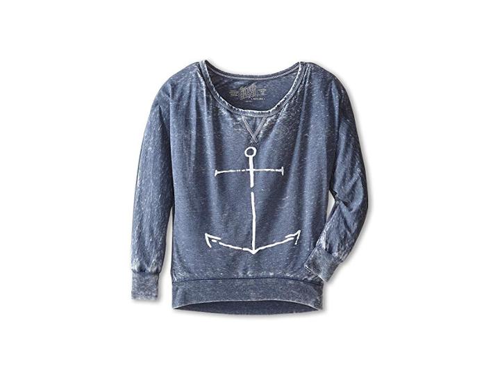 The Original Retro Brand Kids Anchor Burnout Long Sleeve Tee (little Kids/big Kids) (navy) Girl's T Shirt
