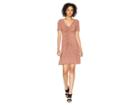 Donna Morgan Short Sleeve V-neck Printed Jersey Dress With Ruching Detail (blood Orange) Women's Dress