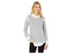 Vince Camuto Long Sleeve Brush Jersey Mix Media Collared Shirt (light Heather Grey) Women's Clothing
